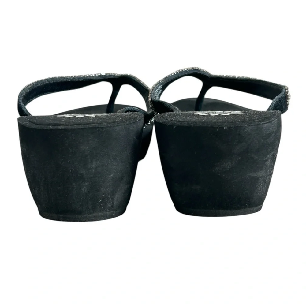 Yellow Box Black Sandals with Rhinestone Embellishments - Picture 5 of 12